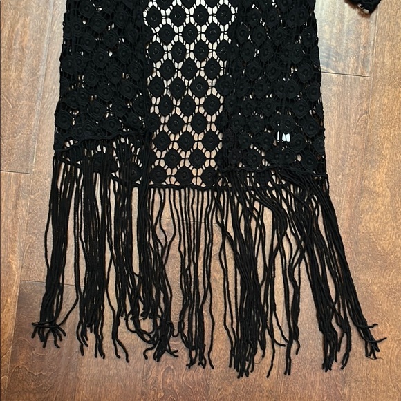 Rebellion Retro Black Crochet Open Cardigan with Long Fringe, Size Medium - Picture 6 of 12
